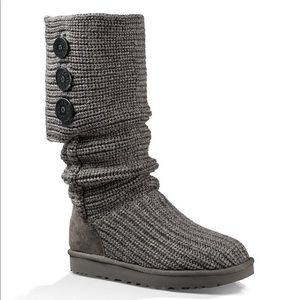 UGG Classic Cardy Button Detailed Knit Boots Gray
